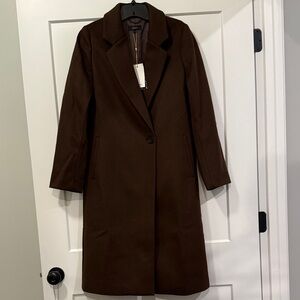 NWT chocolate brown Quince wool blend single breasted button coat Small S